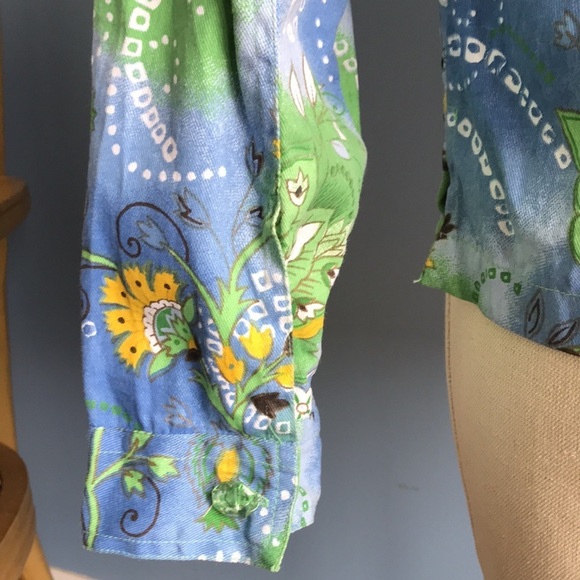 Y2K Keren Hart blue green yellow button down lightweight jean jacket size M - Picture 8 of 13